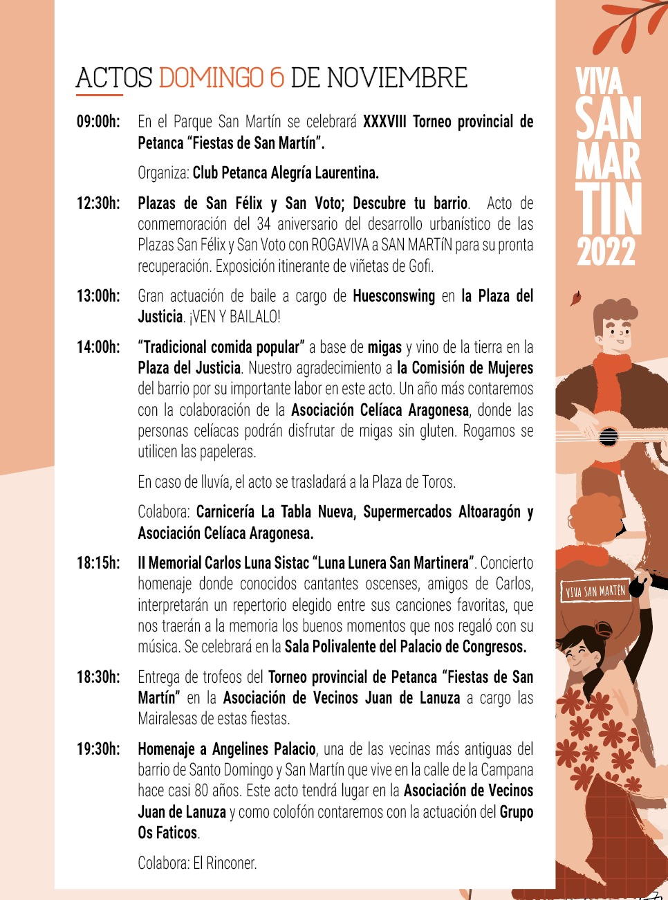 Actos domingo 6 de noviembre 2022 Huesca